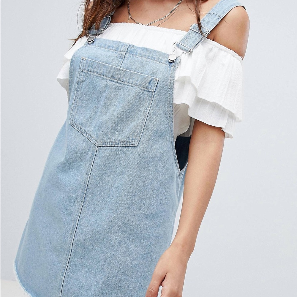 Denim overall dress.